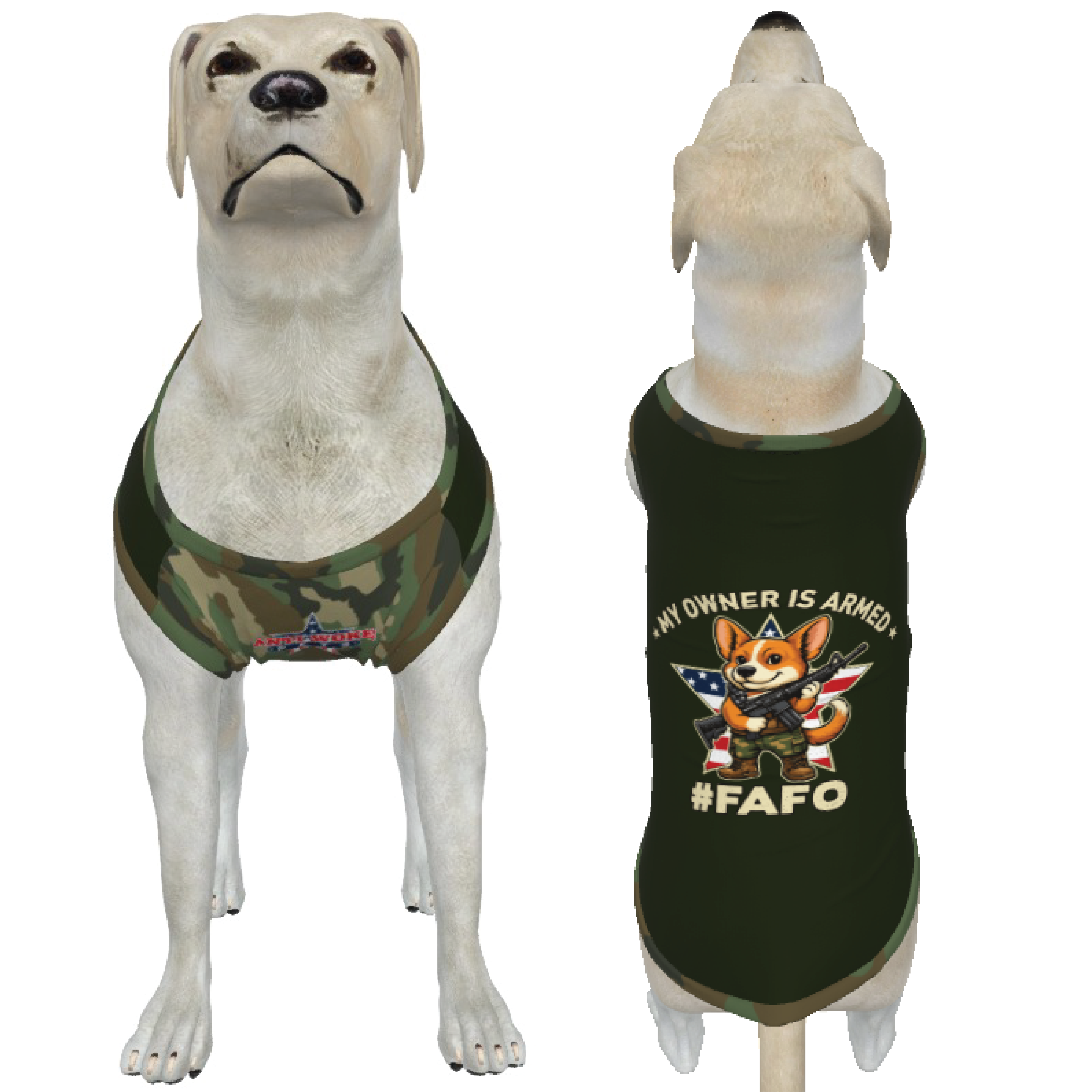Corgie- Forest Green- My Owner Is Armed- Star Flag- Medium Dog's Tank Top